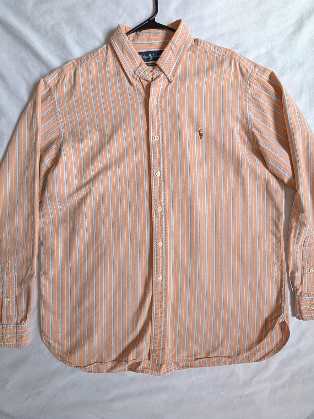 Ralph Lauren Classic Fit Peach Blue Striped Button Down Shirt XL Flawed